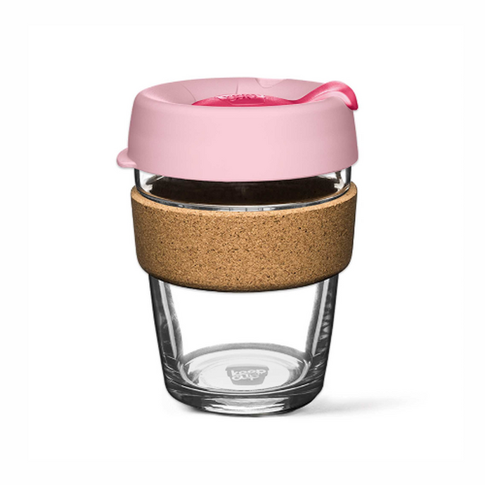 KeepCup Glass with cork band (Pink lid & Red stopped) - ROSEA