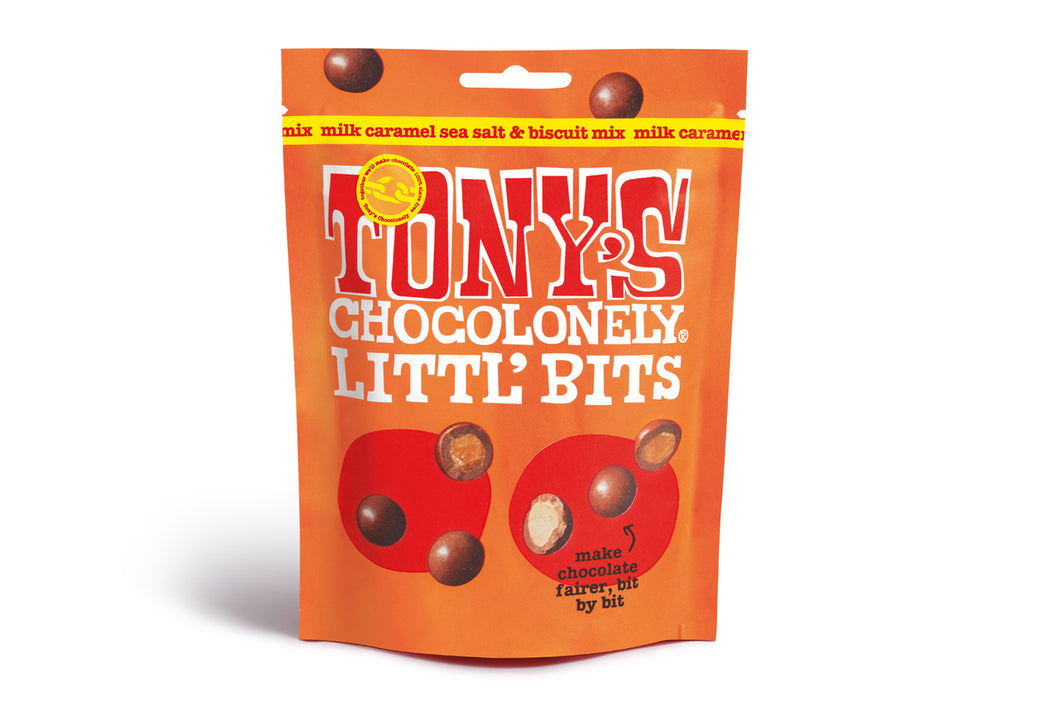 Tony's Chocolonely Littl’ Bits - milk caramel sea salt biscuit 100g