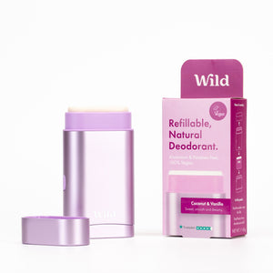 Wild Deodorant - Purple Refillable Case & Natural Deordorant - Coconut & Vanilla