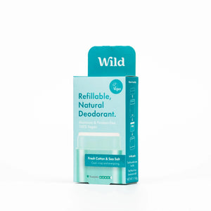 Wild Deodorant - Aqua Refillable Case & Natural Deordorant - Fresh Cotton & Sea Salt